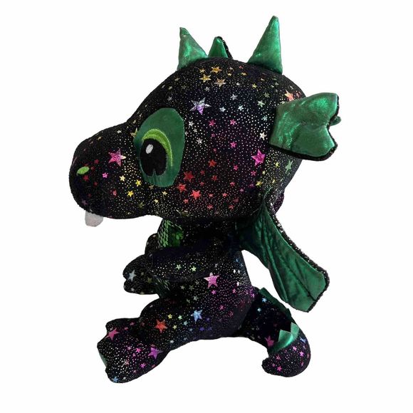 Caravan Softoys Green Drogo Dragon II Plush Colorful Stars Reversible Sequin 10" - Picture 2 of 13